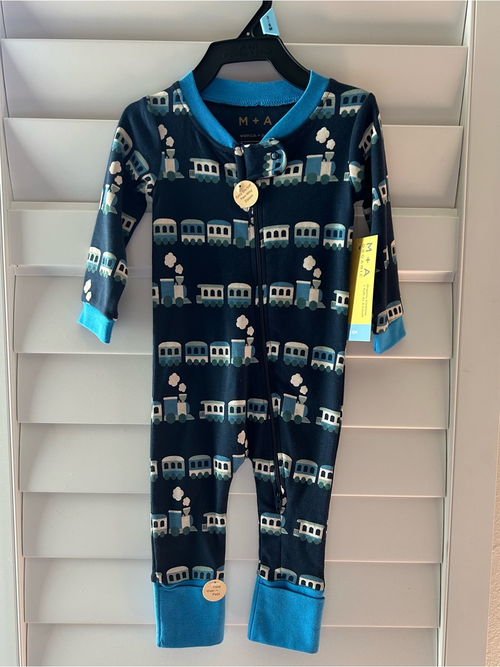 Organic Blue Train 2Way Zipper Sleeper Pajamas M+A by Monica + Andy 3-6m